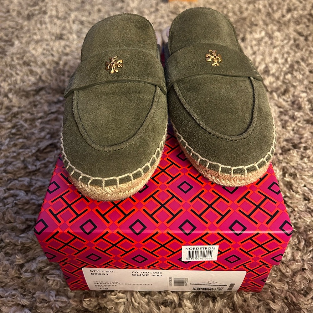 Tory Burch Seaside Mule Espadrille, Olive Green, Size 7.5